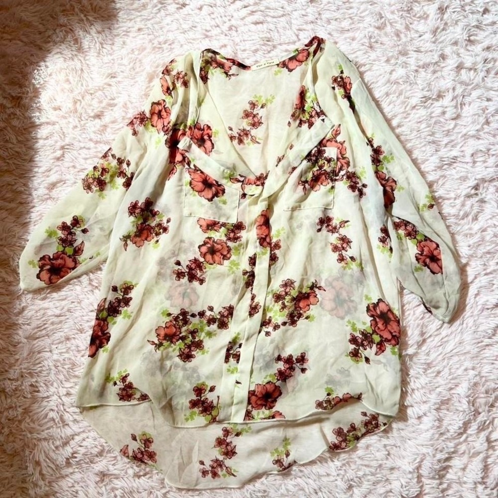 Whimsical Fairy Core Floral Goddess Boho Delicate Feminine Button Up Blouse